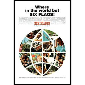 1970 Six Flags Over Texas Vintage Print Ad Globe Theme Amusement Part Wall Art